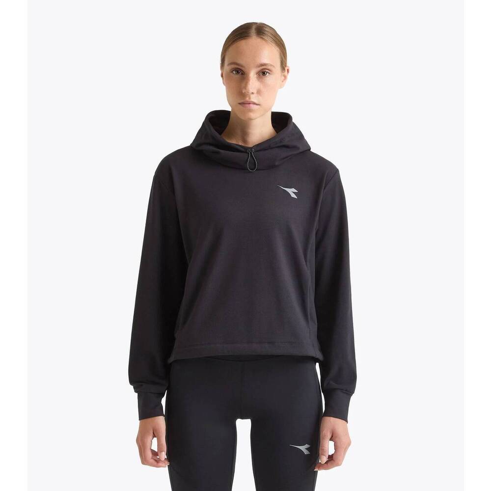 NEW DIADORA run crew jersey pullover hoodie in black